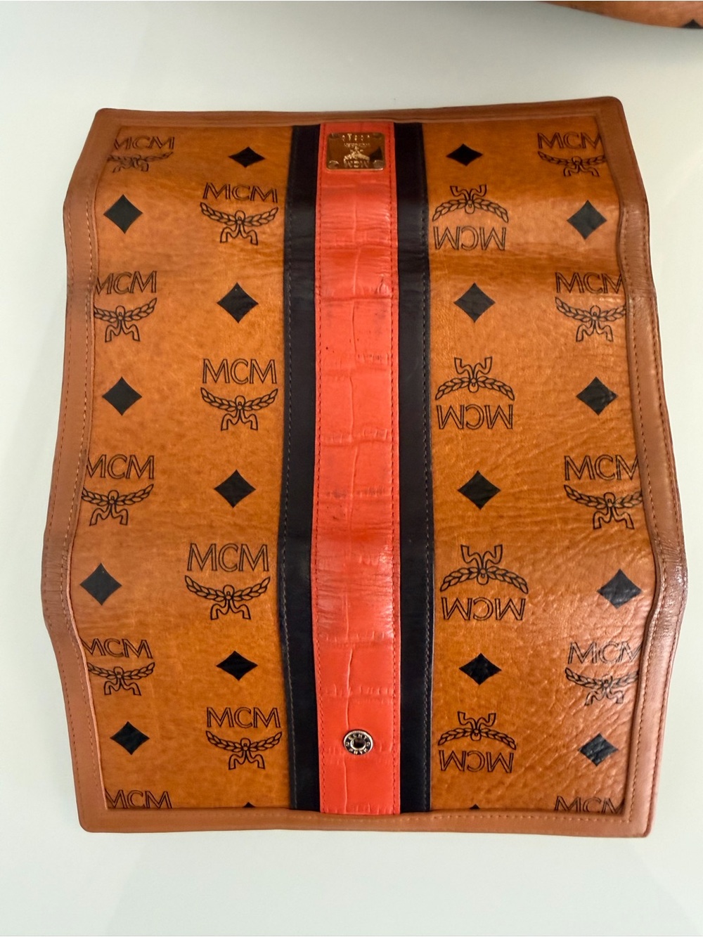 MCM Cognac and Orange Visetos Stripe Tote with Matching Wallet - Picture 5 of 14